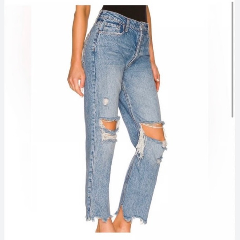 We The Free Distressed Ripped Jeans Light Button Fly Cropped Raw Hem Denim‎ 26